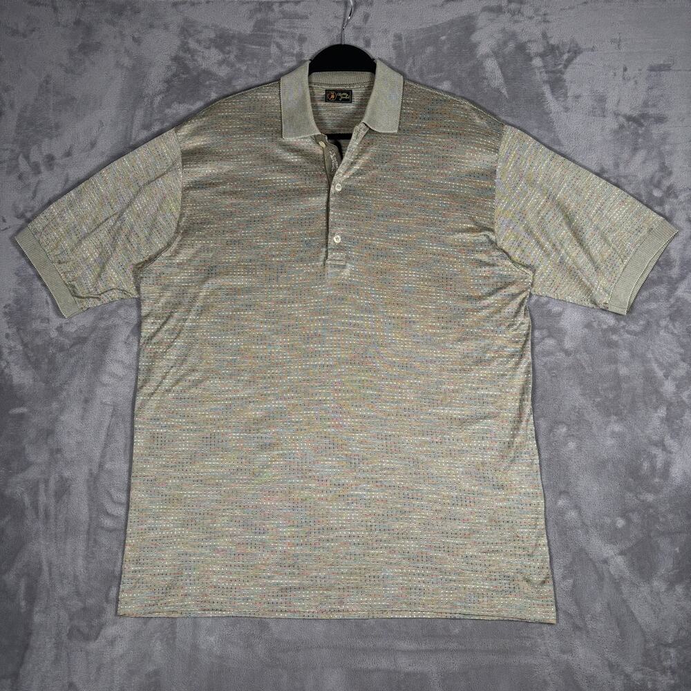 Vintage Bobby Jones Made in Italy Knit Polo Shirt Mens Medium Taupe Multicolor